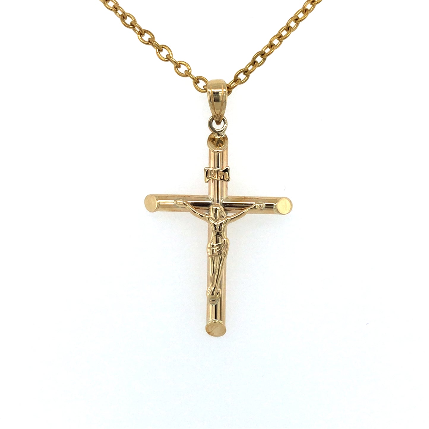 9K YG Round Crucifix Cross Pendant