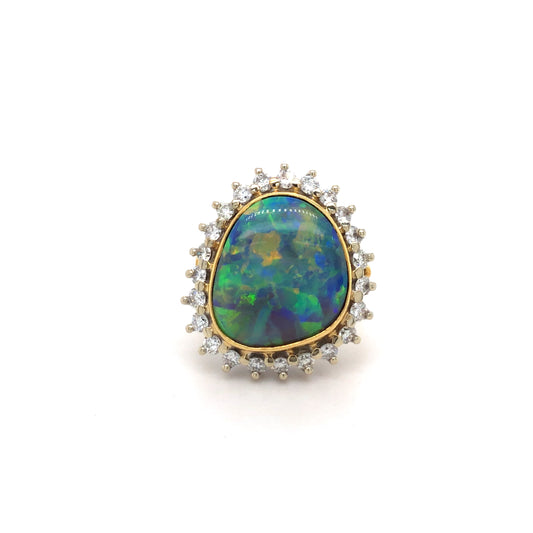 18K 2T Natural Diamond Opal Ring