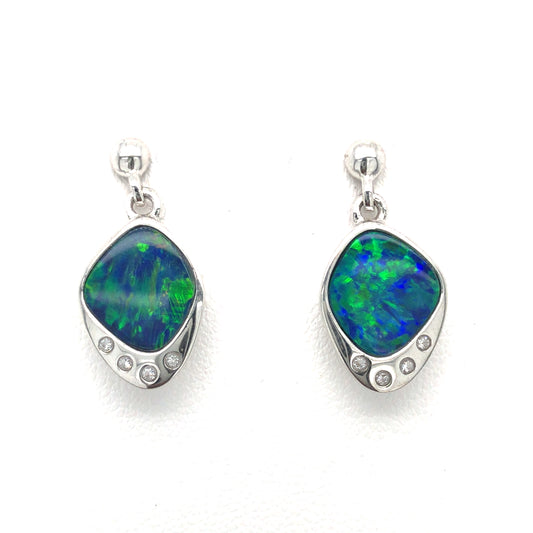 Aus CZ Opal Silver Earrings