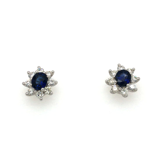 18K White Gold Blue Sapphire and Diamond earring (Oval)