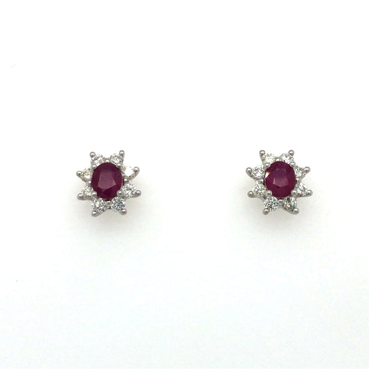 18K White Gold Ruby and Diamond Earring (Oval)