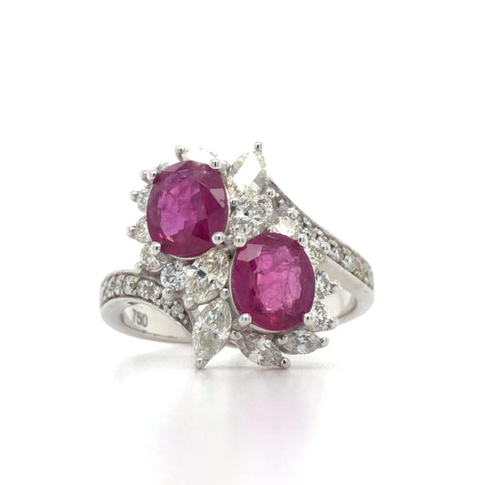 18K White Gold Ruby and Diamond Ring (Oval)