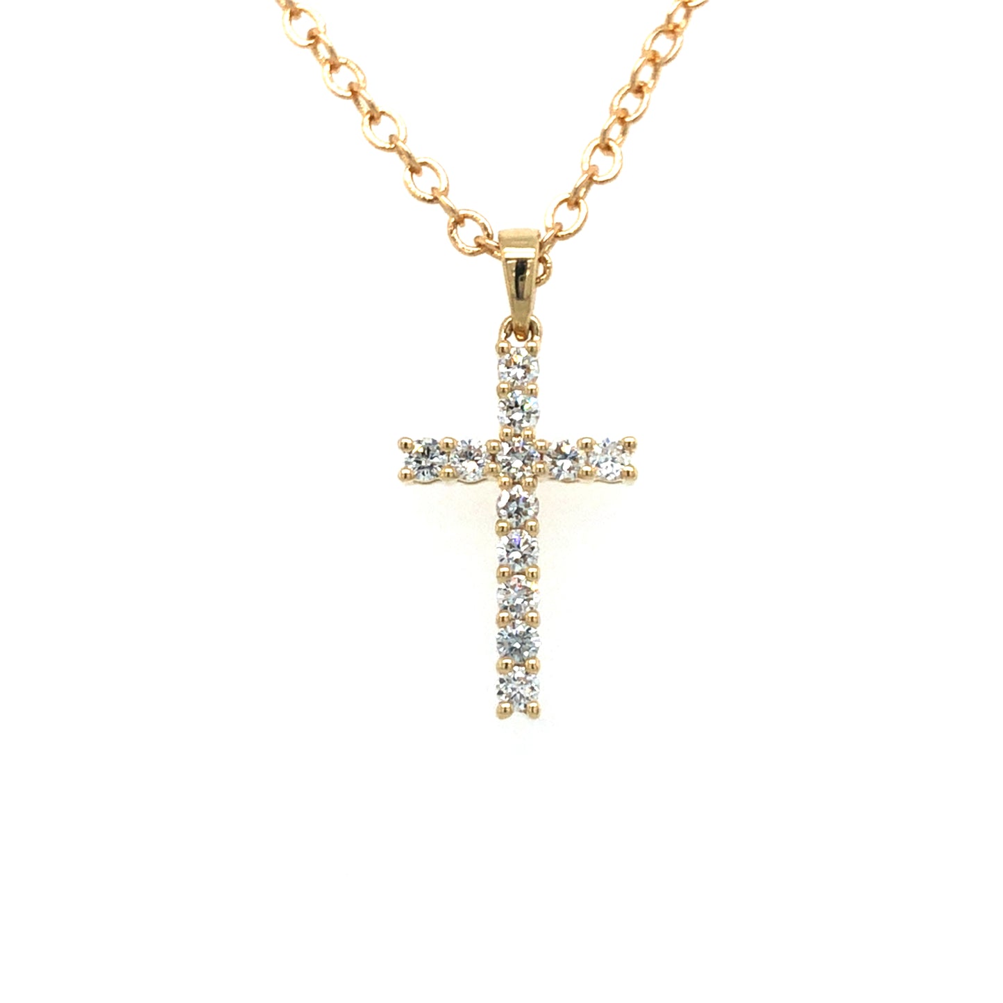 9K YG Lab Grown Diamond Cross Pendant