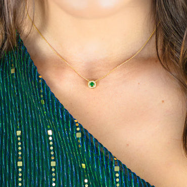 MILESTONE E GREEN ZIRCONIA HALO PENDANT IN GOLD