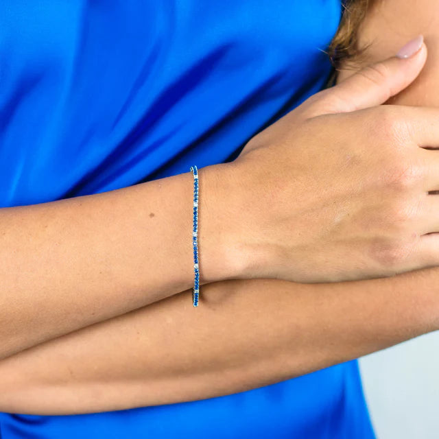 MILESTONE SAP BLUE ZIRCONIA 2MM TENNIS BRACELET IN SILVER