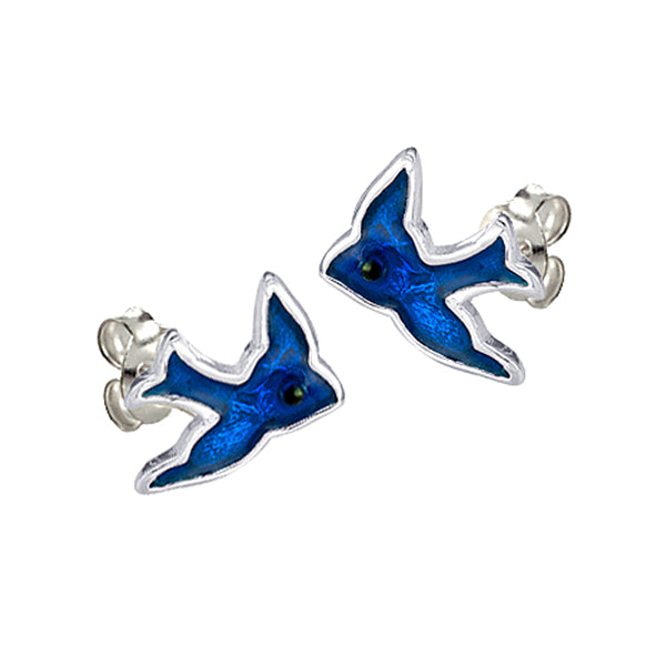 Large Enamel Blue Bird Studs