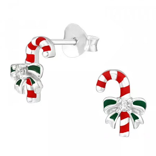 Enamel Christmas Candy Cane Studs