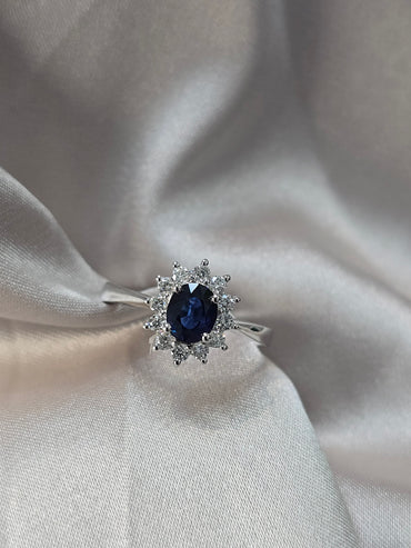 0.92ct Oval Sapphire + 0.27ct Dia Halo 18kt WG