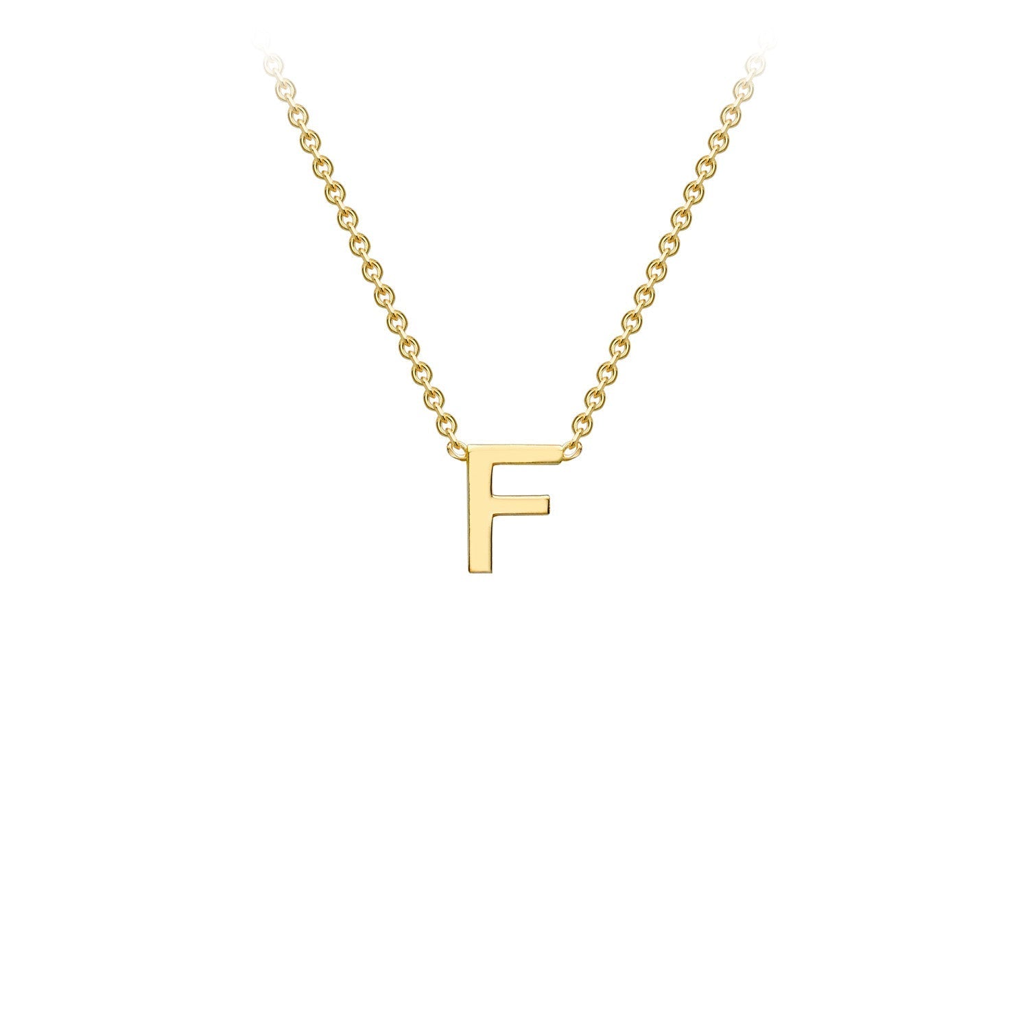 9K Gold Initial Adjustable Letter Necklace 38-43cm — F, 9kt YG
