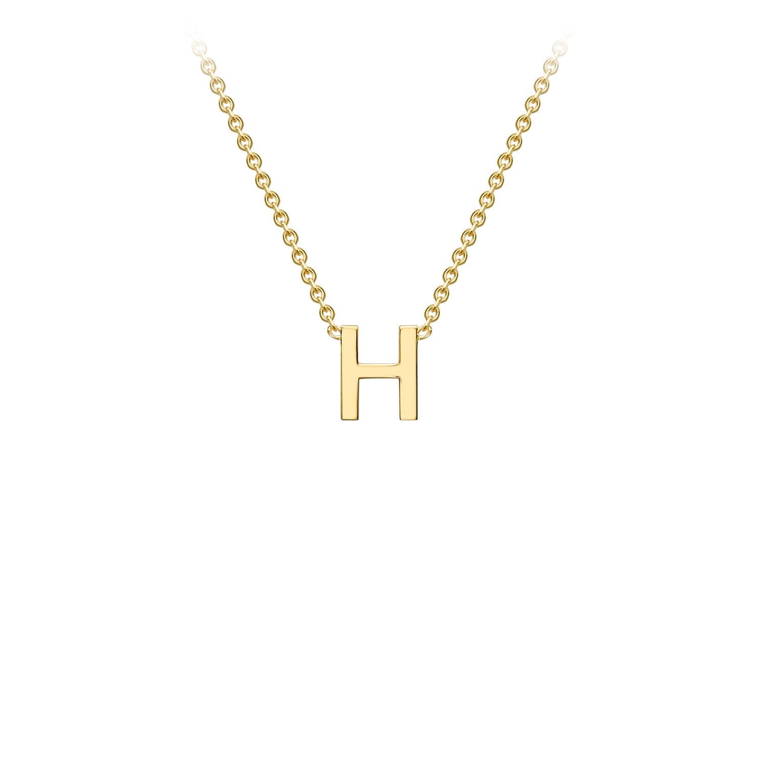 9K Gold Initial Adjustable Letter Necklace 38-43cm — H, 9kt YG