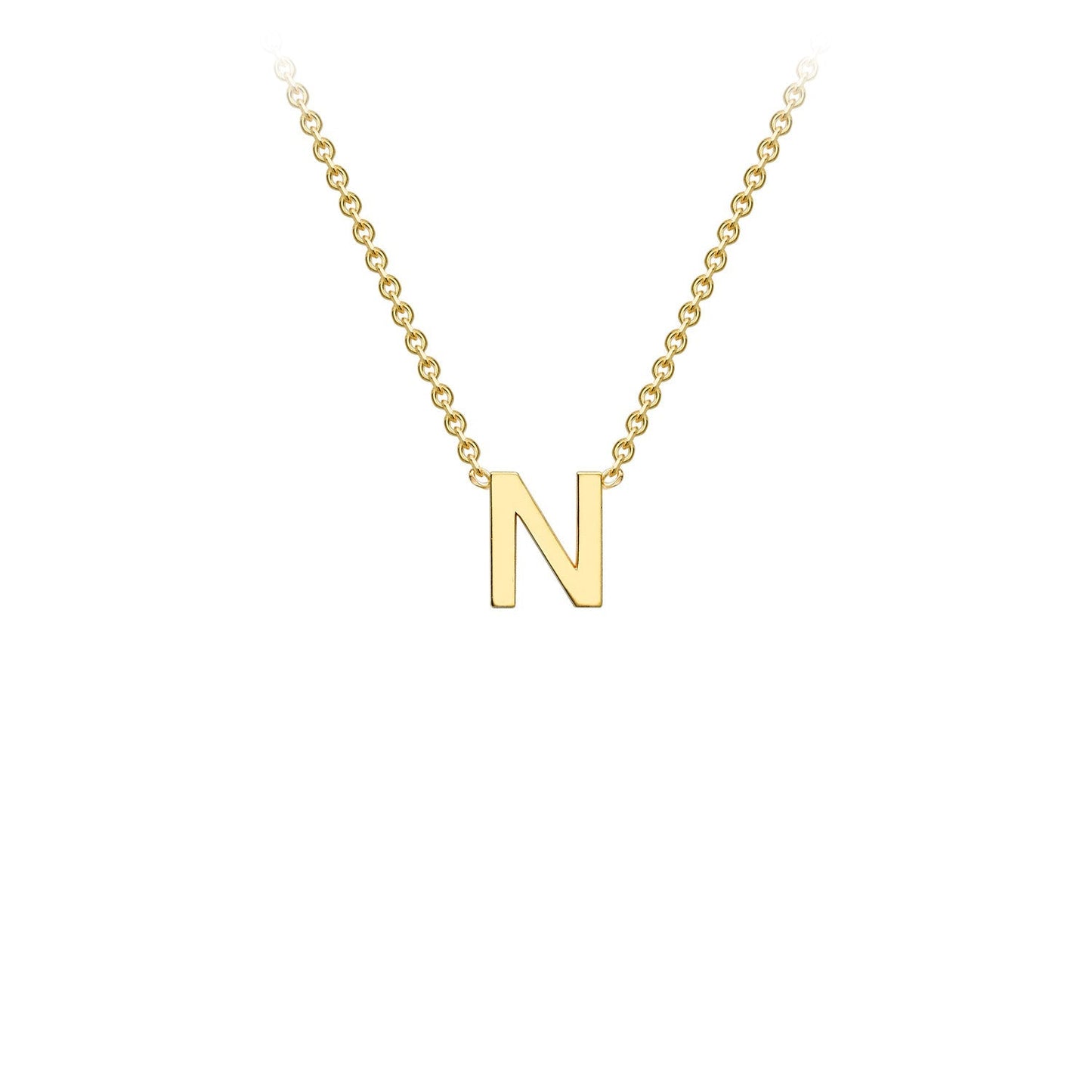 9K Gold Initial Adjustable Letter Necklace 38-43cm — N, 9kt YG