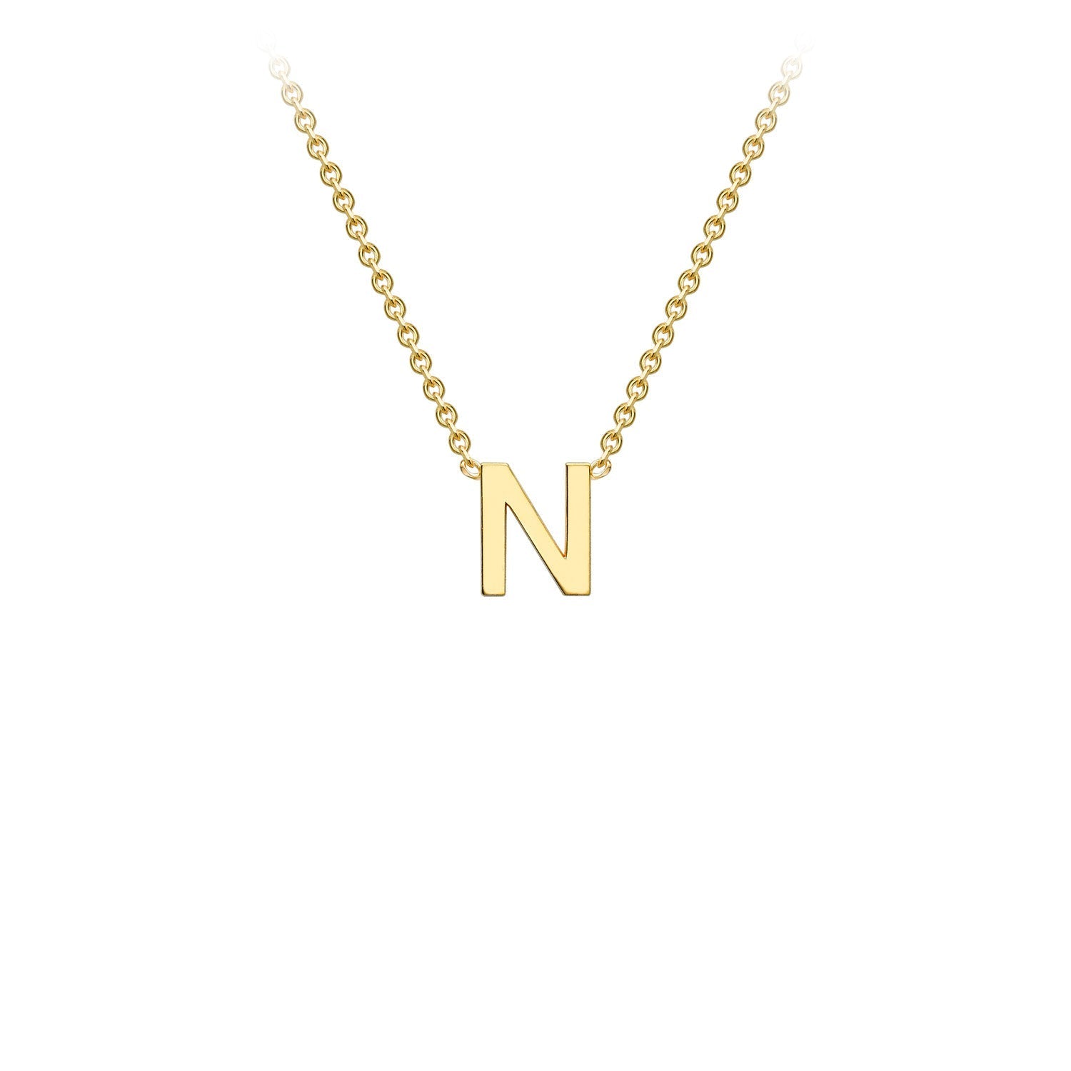 9K Gold Initial Adjustable Letter Necklace 38-43cm — N, 9kt YG