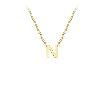 9K Gold Initial Adjustable Letter Necklace 38-43cm — N, 9kt YG