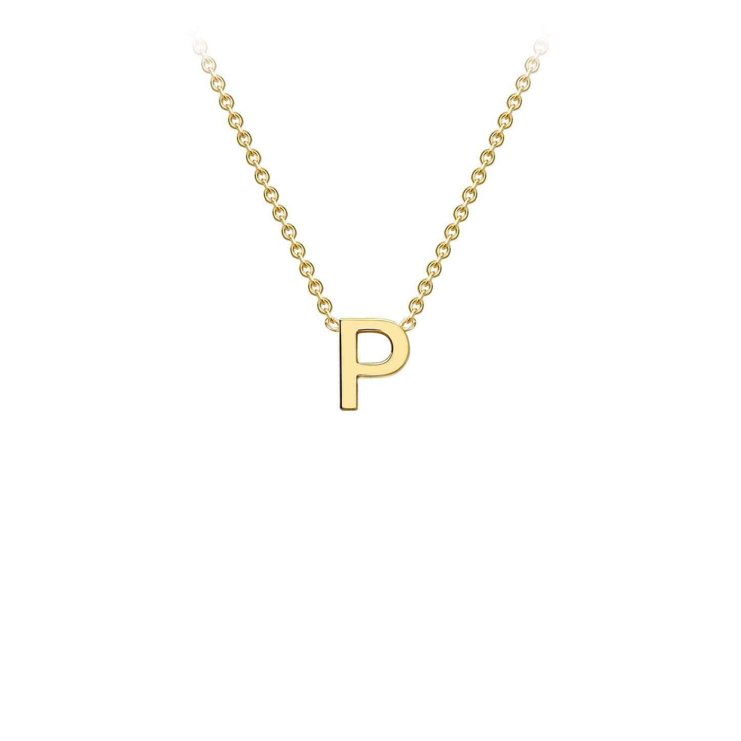 9K Gold Initial Adjustable Letter Necklace 38-43cm — P, 9kt YG