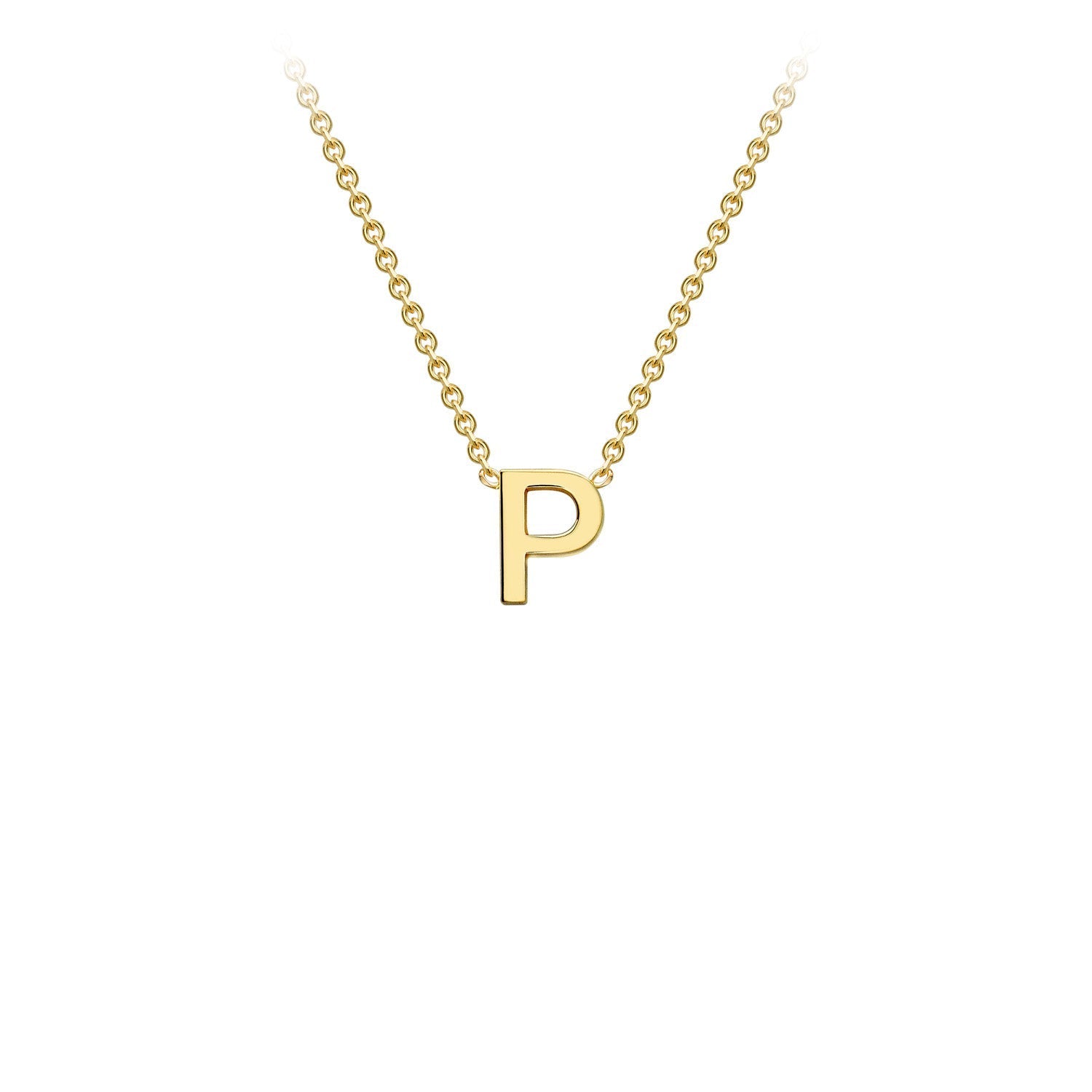 9K Gold Initial Adjustable Letter Necklace 38-43cm — P, 9kt YG