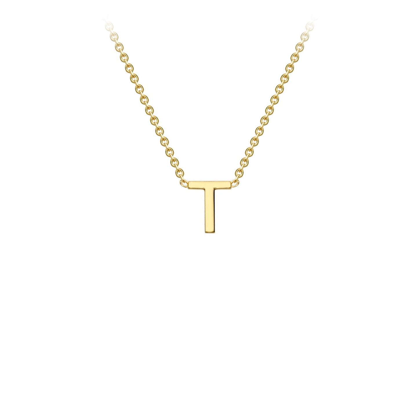 9K Gold Initial Adjustable Letter Necklace 38-43cm — T, 9kt YG