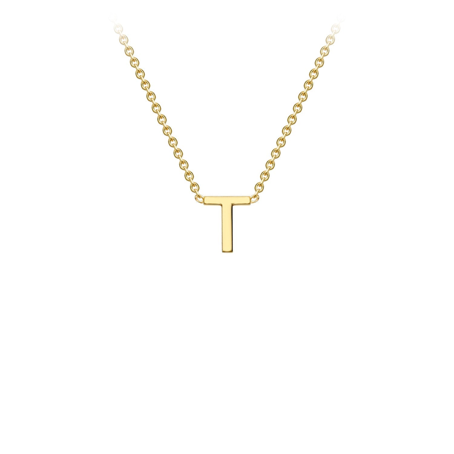 9K Gold Initial Adjustable Letter Necklace 38-43cm — T, 9kt YG
