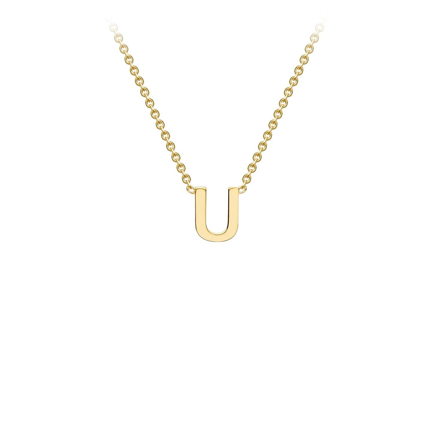 9K Gold Initial Adjustable Letter Necklace 38-43cm — U, 9kt YG
