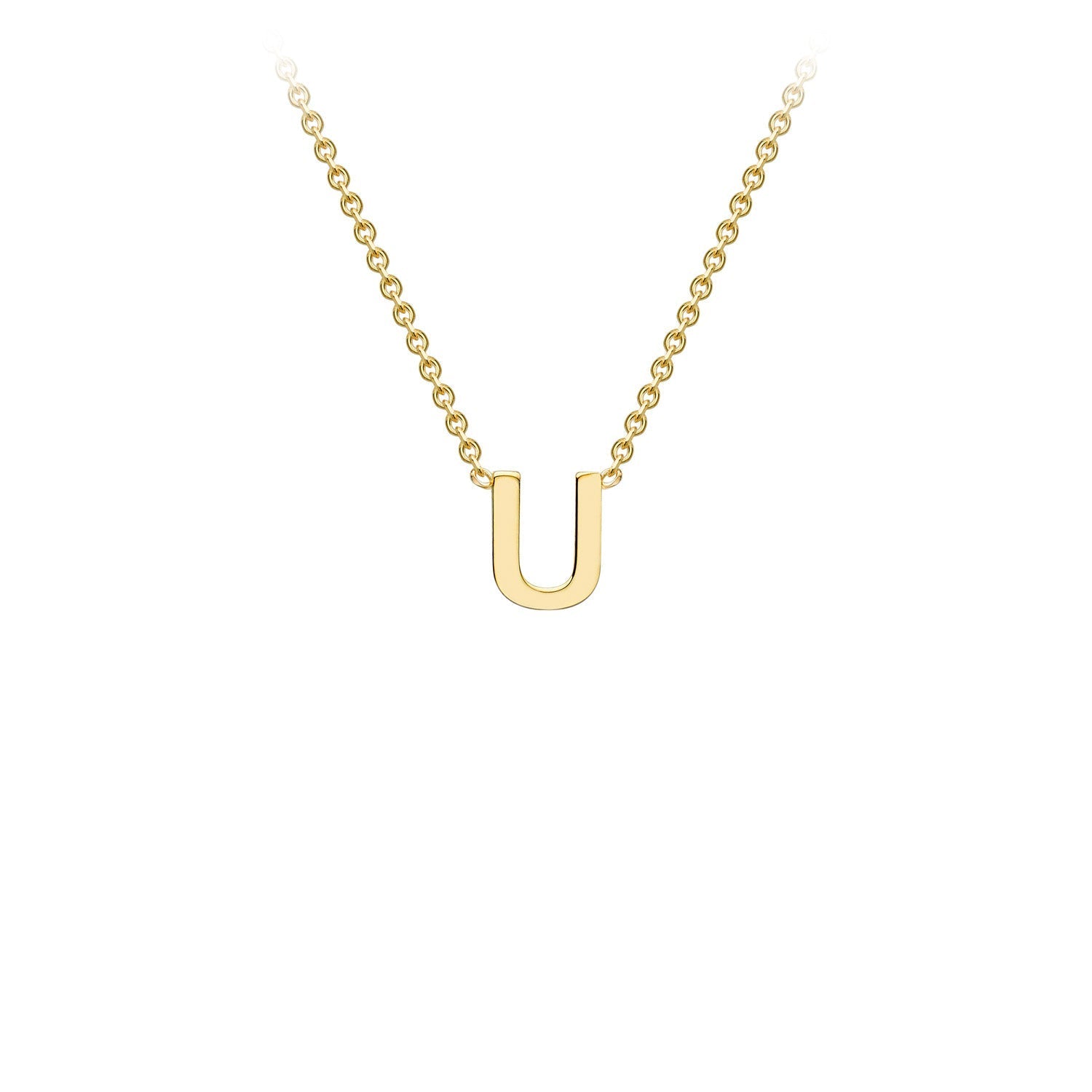 9K Gold Initial Adjustable Letter Necklace 38-43cm — U, 9kt YG