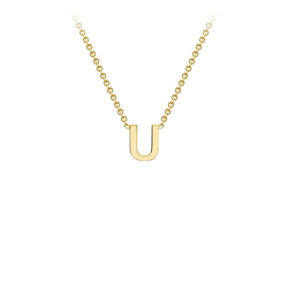 9K Gold Initial Adjustable Letter Necklace 38-43cm — U, 9kt YG