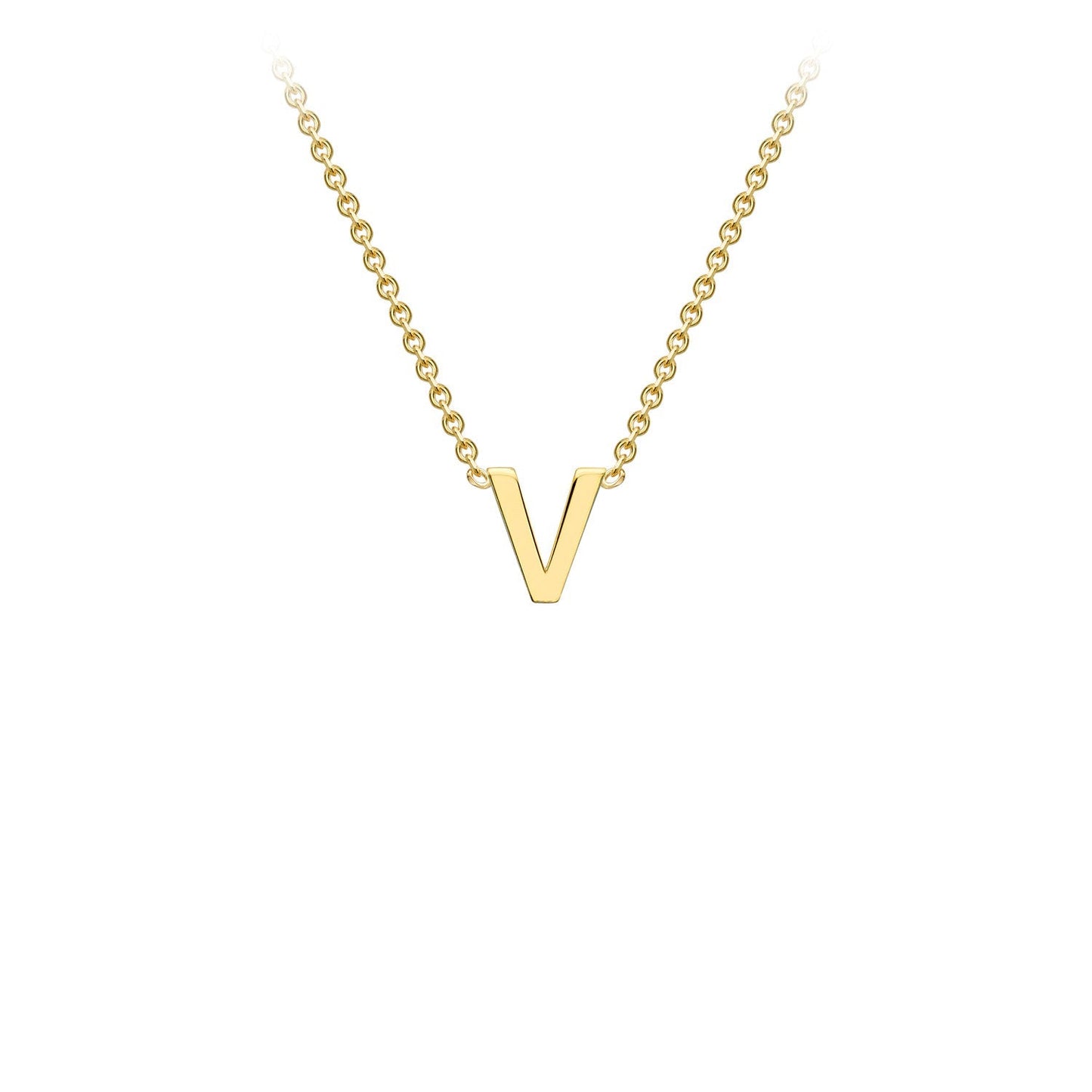 9K Gold Initial Adjustable Letter Necklace 38-43cm — V, 9kt YG