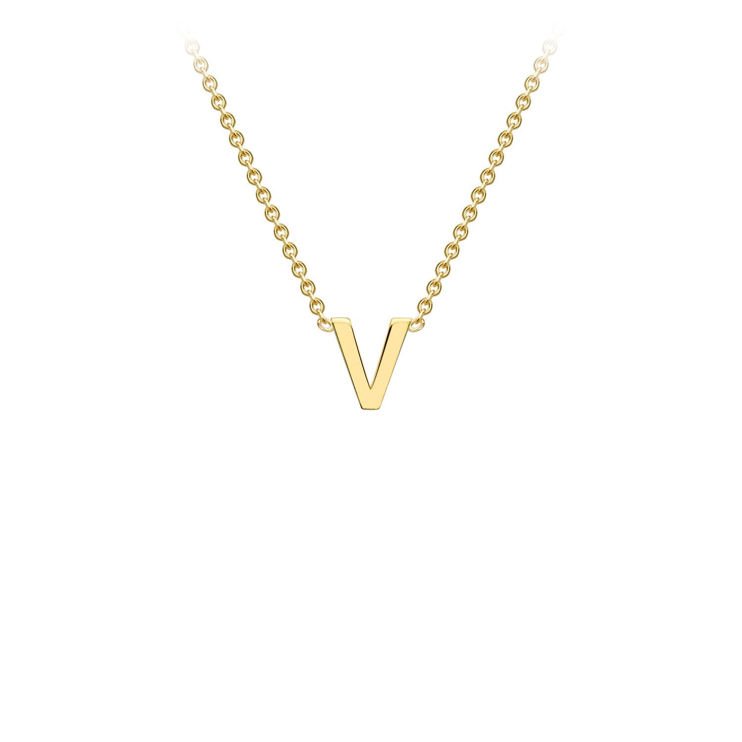 9K Gold Initial Adjustable Letter Necklace 38-43cm — V, 9kt YG