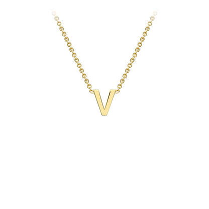 9K Gold Initial Adjustable Letter Necklace 38-43cm — V, 9kt YG