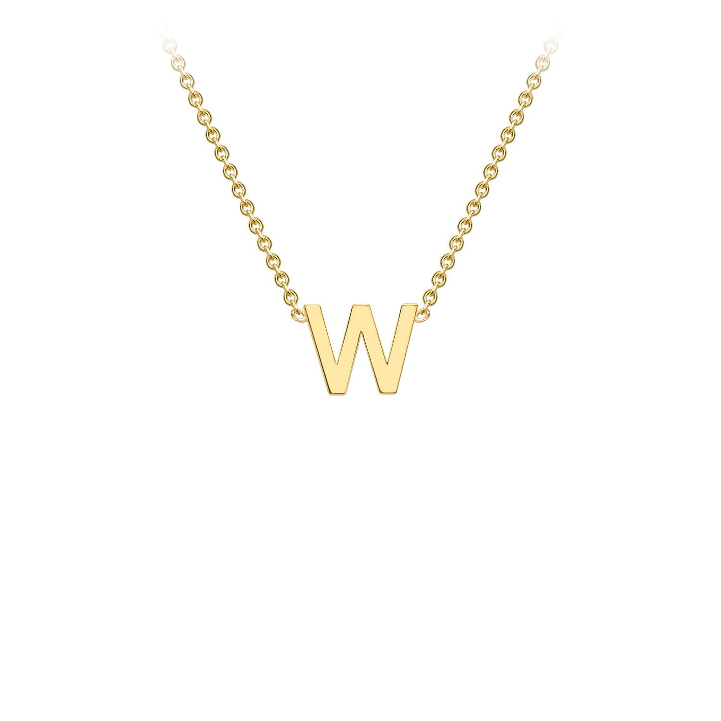 9K Gold Initial Adjustable Letter Necklace 38-43cm — W, 9kt YG