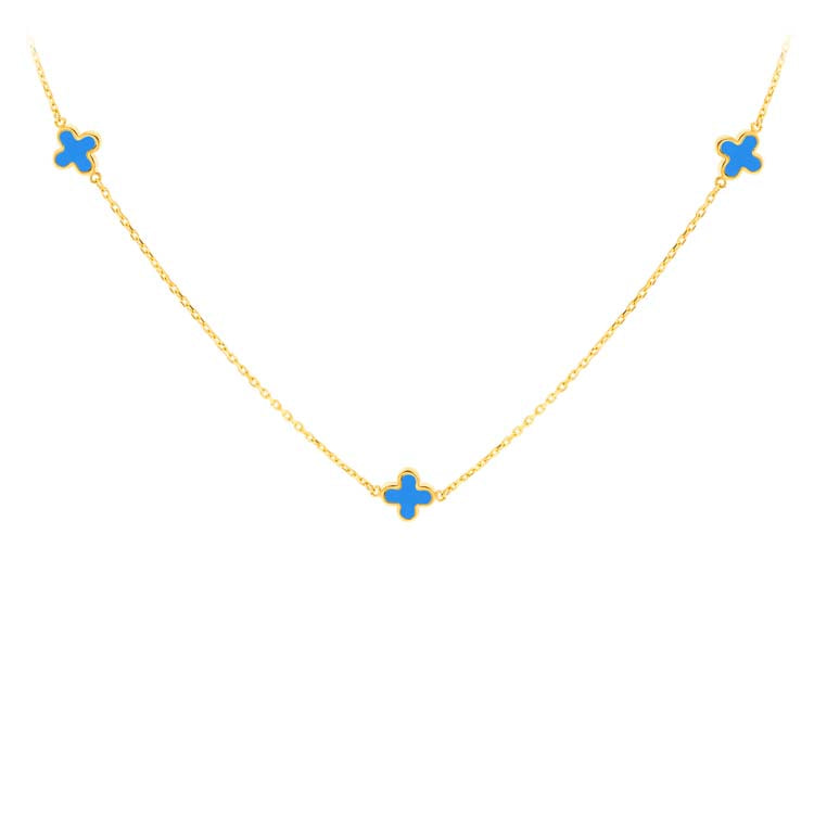 9K Yellow Gold Turquoise Petal Necklace 41+2.5cm