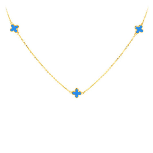 9K Yellow Gold Turquoise Petal Necklace 41+2.5cm