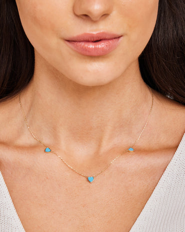 9K Yellow Gold Turquoise Heart Necklace 41+2.5cm