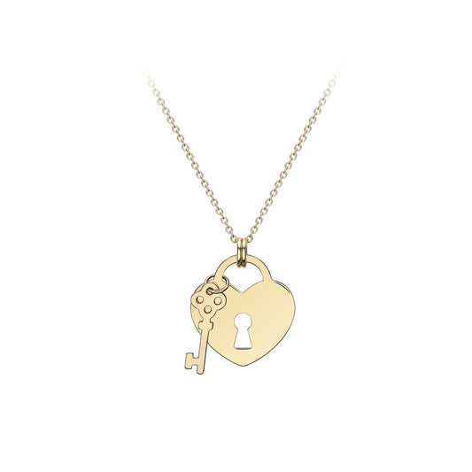 9K Yellow Gold Solid Padlock & Key Necklace 41-43cm