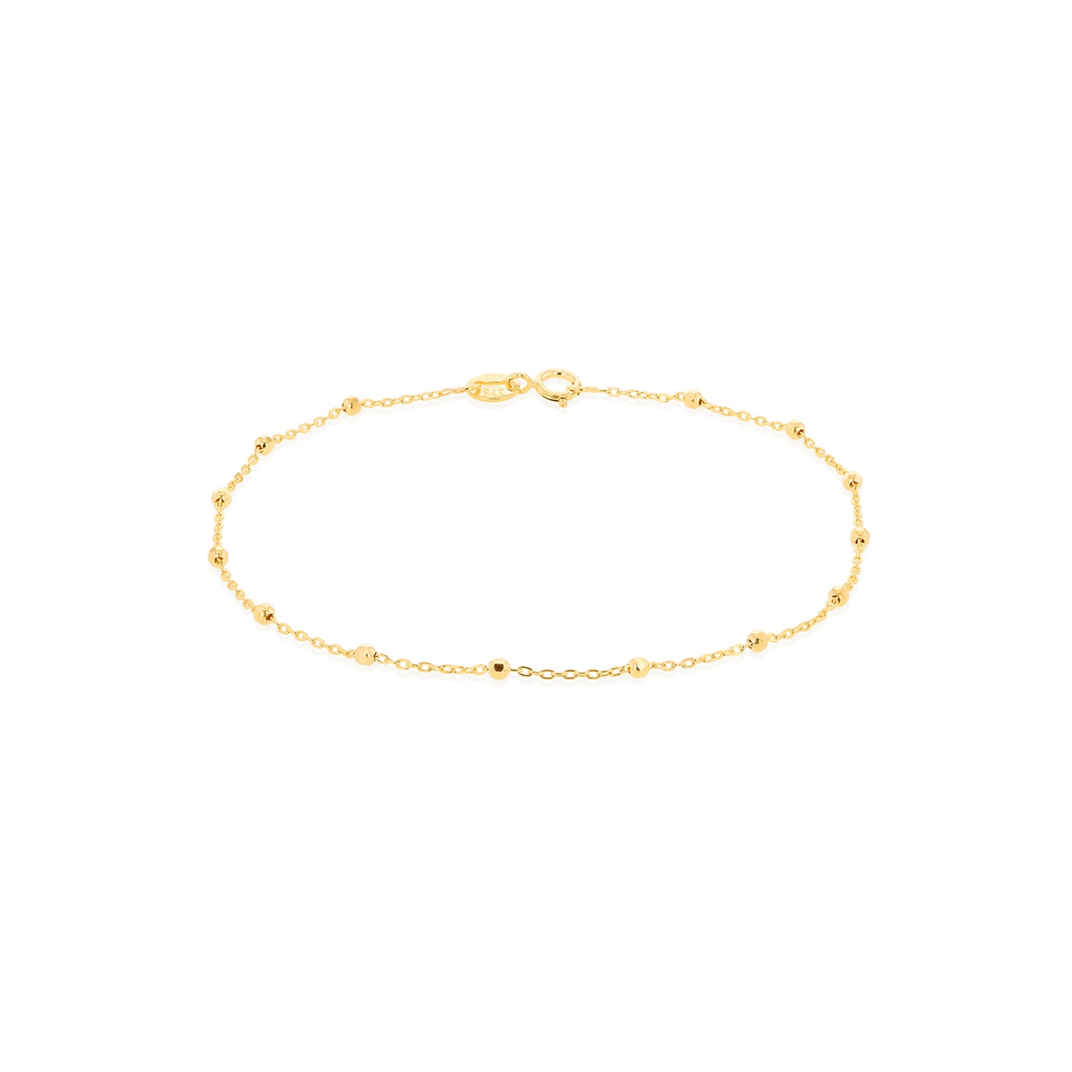 9K Yellow Gold Trace & Ball Chain Bracelet 18cm