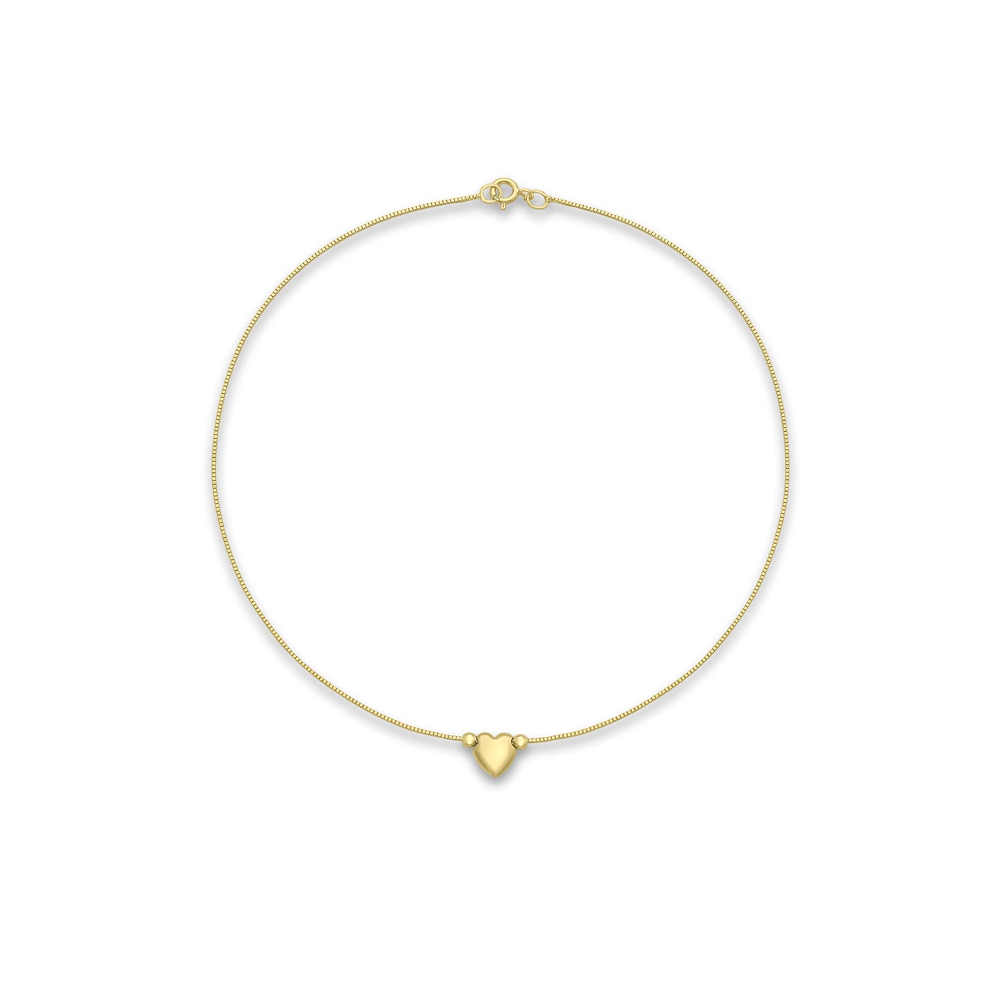 9K Yellow Gold Heart Box Chain Anklet 24cm