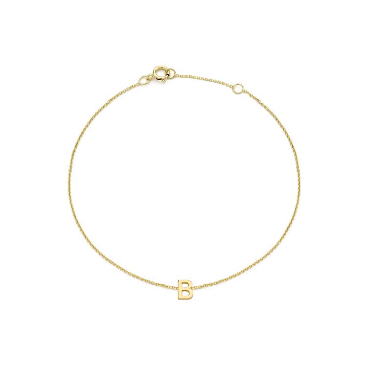 9K Yellow Gold Mini Initial Bracelet 15.5-19cm — B