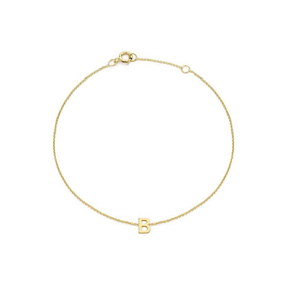 9K Yellow Gold Mini Initial Bracelet 15.5-19cm — B