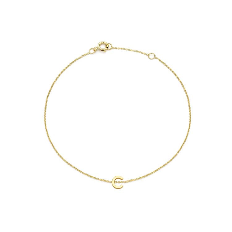 9K Yellow Gold Mini Initial Bracelet 15.5-19cm — C
