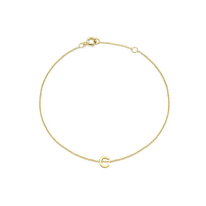 9K Yellow Gold Mini Initial Bracelet 15.5-19cm — C