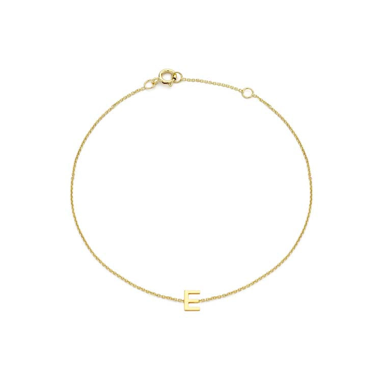 9K Yellow Gold Mini Initial Bracelet 15.5-19cm — E