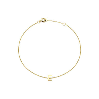 9K Yellow Gold Mini Initial Bracelet 15.5-19cm — E