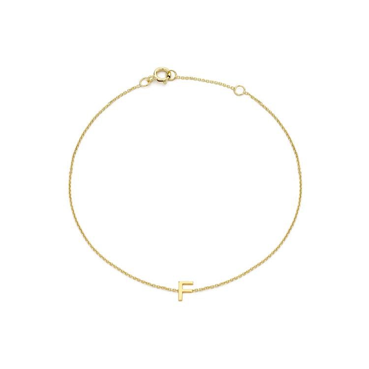 9K Yellow Gold Mini Initial Bracelet 15.5-19cm — F
