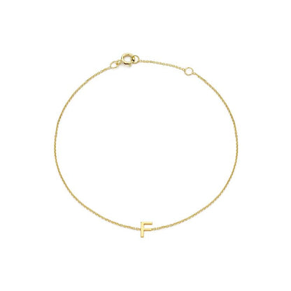 9K Yellow Gold Mini Initial Bracelet 15.5-19cm — F