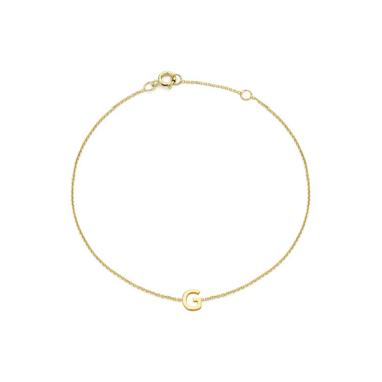 9K Yellow Gold Mini Initial Bracelet 15.5-19cm — G