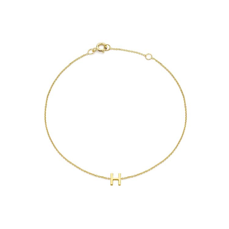 9K Yellow Gold Mini Initial Bracelet 15.5-19cm — H