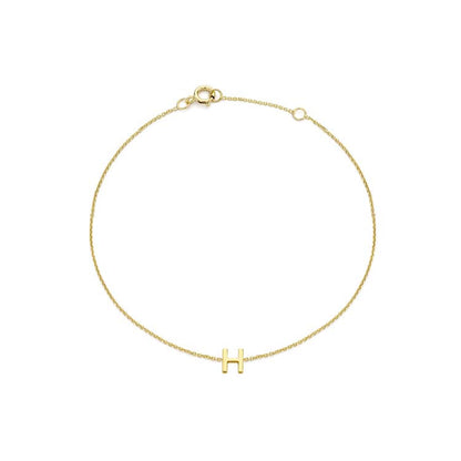 9K Yellow Gold Mini Initial Bracelet 15.5-19cm — H