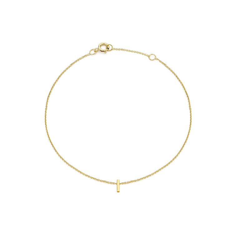 9K Yellow Gold Mini Initial Bracelet 15.5-19cm — I