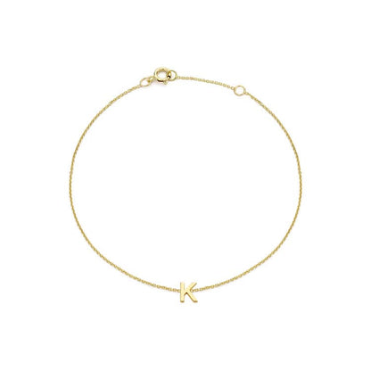 9K Yellow Gold Mini Initial Bracelet 15.5-19cm — K
