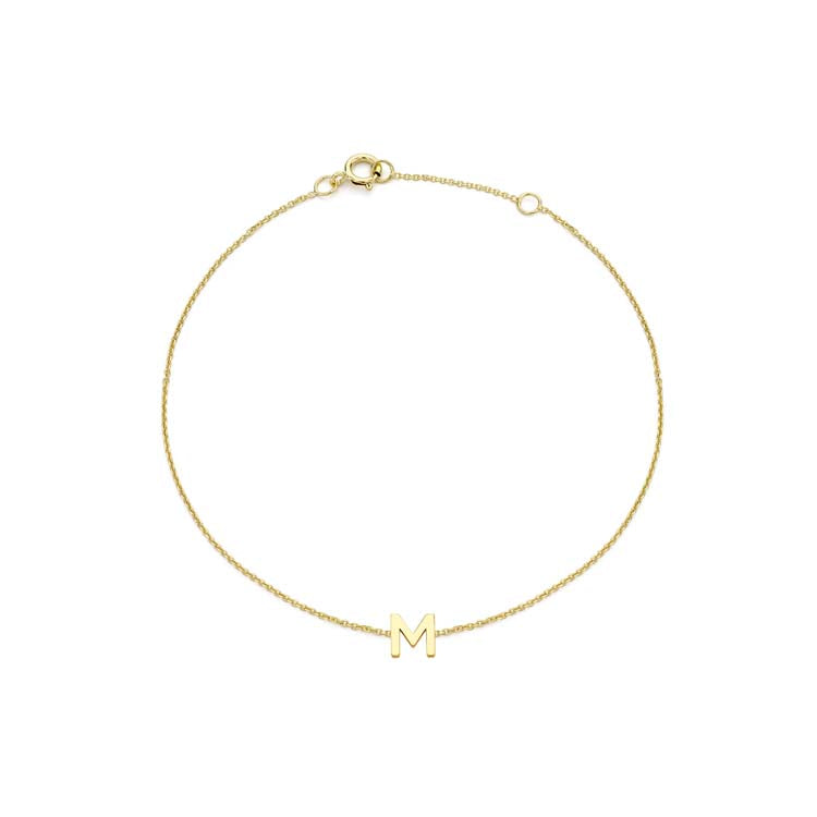 9K Yellow Gold Mini Initial Bracelet 15.5-19cm — M