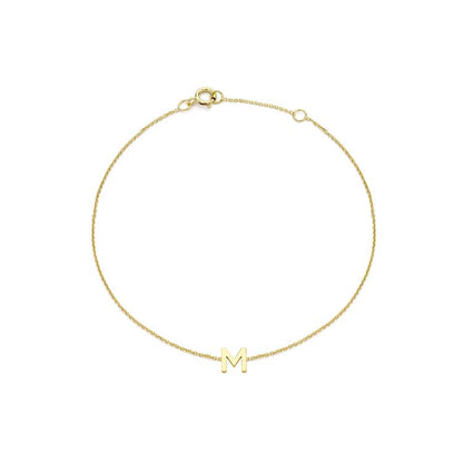 9K Yellow Gold Mini Initial Bracelet 15.5-19cm — M