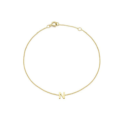 9K Yellow Gold Mini Initial Bracelet 15.5-19cm — N